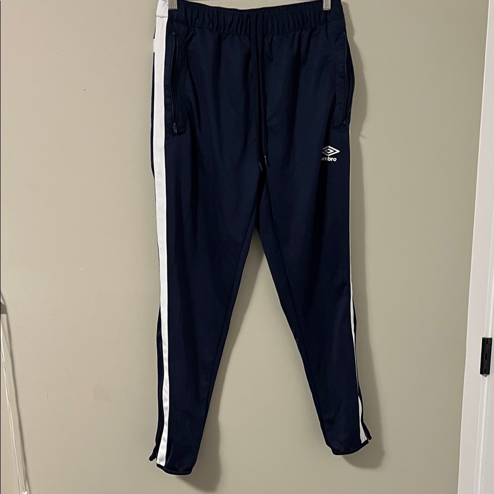 Umbro Navy Blue Track Pants with White Stripes